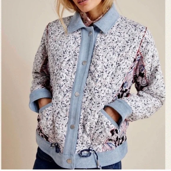 BLANK NYC Anthropologie Reversible Patchwork Denim cotton Jean Jacket XS fits M - Picture 3 of 16